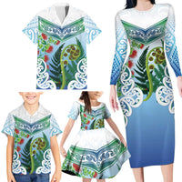 Aotearoa New Zealand Natural Plants Family Matching Long Sleeve Bodycon Dress and Hawaiian Shirt Pohutukawa with Silver Ferns Koru Frond Maori Tattoos LT03 - Polynesian Pride