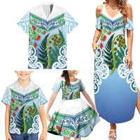 Aotearoa New Zealand Natural Plants Family Matching Summer Maxi Dress and Hawaiian Shirt Pohutukawa with Silver Ferns Koru Frond Maori Tattoos LT03 - Polynesian Pride