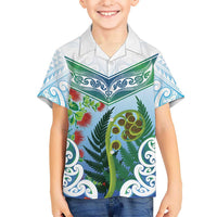 Aotearoa New Zealand Natural Plants Family Matching Tank Maxi Dress and Hawaiian Shirt Pohutukawa with Silver Ferns Koru Frond Maori Tattoos LT03 Son's Shirt Multicolor - Polynesian Pride