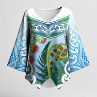 Aotearoa New Zealand Natural Plants Kimono Sleeve Blouse Pohutukawa with Silver Ferns Koru Frond Maori Tattoos