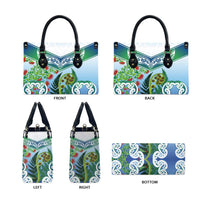 Aotearoa New Zealand Natural Plants Leather Bag Pohutukawa with Silver Ferns Koru Frond Maori Tattoos LT03 - Polynesian Pride