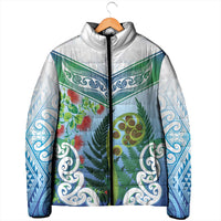 Aotearoa New Zealand Natural Plants Padded Jacket Pohutukawa with Silver Ferns Koru Frond Maori Tattoos LT03 - Polynesian Pride