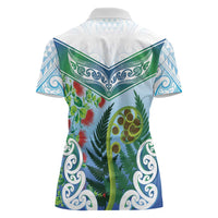 Aotearoa New Zealand Natural Plants Women Polo Shirt Pohutukawa with Silver Ferns Koru Frond Maori Tattoos LT03 - Polynesian Pride