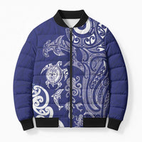 New Zealand Sea Animals with Maori Tribal Tattoo Bomber Puffer Jacket Blue Color LT03 Unisex Blue - Polynesian Pride