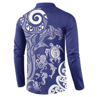 New Zealand Sea Animals with Maori Tribal Tattoo Button Sweatshirt Blue Color LT03 - Polynesian Pride