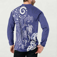 New Zealand Sea Animals with Maori Tribal Tattoo Button Sweatshirt Blue Color LT03 - Polynesian Pride