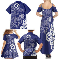 New Zealand Sea Animals with Maori Tribal Tattoo Family Matching Summer Maxi Dress and Hawaiian Shirt Blue Color LT03 - Polynesian Pride