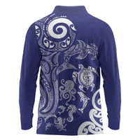 New Zealand Sea Animals with Maori Tribal Tattoo Long Sleeve Polo Shirt Blue Color LT03 - Polynesian Pride