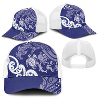 New Zealand Sea Animals with Maori Tribal Tattoo Mesh Trucker Cap Blue Color