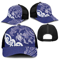 New Zealand Sea Animals with Maori Tribal Tattoo Mesh Trucker Cap Blue Color