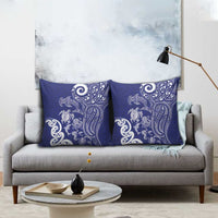 New Zealand Sea Animals with Maori Tribal Tattoo Pillow Cover Blue Color