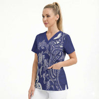 New Zealand Sea Animals with Maori Tribal Tattoo Scrub Top Blue Color LT03 - Polynesian Pride