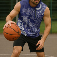 New Zealand Sea Animals with Maori Tribal Tattoo Sleeveless Hoodie Blue Color LT03 - Polynesian Pride