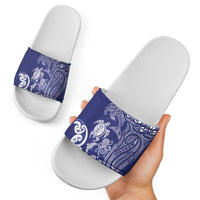 New Zealand Sea Animals with Maori Tribal Tattoo Slide Sandals Blue Color LT03 - Polynesian Pride