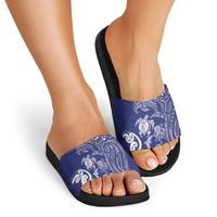 New Zealand Sea Animals with Maori Tribal Tattoo Slide Sandals Blue Color LT03 - Polynesian Pride