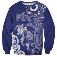 New Zealand Sea Animals with Maori Tribal Tattoo Sweatshirt Blue Color LT03 Unisex Blue - Polynesian Pride