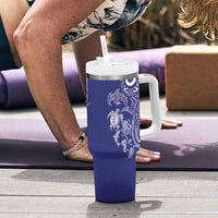 New Zealand Sea Animals with Maori Tribal Tattoo Tumbler With Handle Blue Color