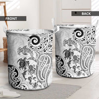 New Zealand Sea Animals with Maori Tribal Tattoo Laundry Basket White Color LT03 - Polynesian Pride
