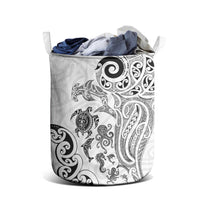 New Zealand Sea Animals with Maori Tribal Tattoo Laundry Basket White Color LT03 - Polynesian Pride