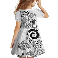 New Zealand Sea Animals with Maori Tribal Tattoo Family Matching Long Sleeve Bodycon Dress and Hawaiian Shirt White Color LT03 - Polynesian Pride