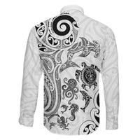 New Zealand Sea Animals with Maori Tribal Tattoo Family Matching Off Shoulder Short Dress and Hawaiian Shirt White Color LT03 - Polynesian Pride