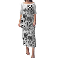 New Zealand Sea Animals with Maori Tribal Tattoo Family Matching Puletasi and Hawaiian Shirt White Color LT03 Mom's Dress White - Polynesian Pride
