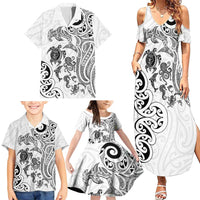 New Zealand Sea Animals with Maori Tribal Tattoo Family Matching Summer Maxi Dress and Hawaiian Shirt White Color LT03 - Polynesian Pride