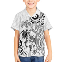 New Zealand Sea Animals with Maori Tribal Tattoo Family Matching Tank Maxi Dress and Hawaiian Shirt White Color LT03 Son's Shirt White - Polynesian Pride