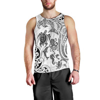 New Zealand Sea Animals with Maori Tribal Tattoo Men Tank Top White Color