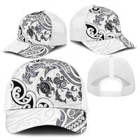 New Zealand Sea Animals with Maori Tribal Tattoo Mesh Trucker Cap White Color