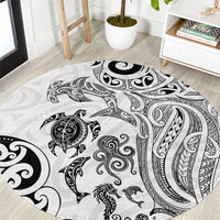 New Zealand Sea Animals with Maori Tribal Tattoo Round Carpet White Color LT03 White - Polynesian Pride