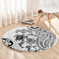 New Zealand Sea Animals with Maori Tribal Tattoo Round Carpet White Color LT03 - Polynesian Pride