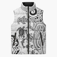 New Zealand Sea Animals with Maori Tribal Tattoo Sleeveless Puffer Jacket White Color LT03 Unisex White - Polynesian Pride