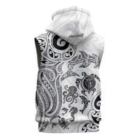 New Zealand Sea Animals with Maori Tribal Tattoo Sleeveless Zip Hoodie White Color LT03 - Polynesian Pride