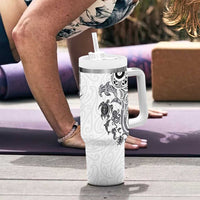 New Zealand Sea Animals with Maori Tribal Tattoo Tumbler With Handle White Color