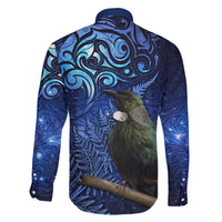 New Zealand Tui Bird Matariki Family Matching Short Sleeve Bodycon Dress and Hawaiian Shirt Maori New Year with Galaxy Fern LT03 - Polynesian Pride