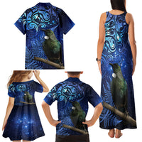 New Zealand Tui Bird Matariki Family Matching Tank Maxi Dress and Hawaiian Shirt Maori New Year with Galaxy Fern LT03 - Polynesian Pride