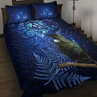 New Zealand Tui Bird Matariki Quilt Bed Set Maori New Year with Galaxy Fern LT03 Blue - Polynesian Pride