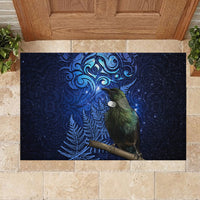 New Zealand Tui Bird Matariki Rubber Doormat Maori New Year with Galaxy Fern LT03 - Polynesian Pride