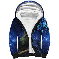 New Zealand Tui Bird Matariki Sherpa Hoodie Maori New Year with Galaxy Fern LT03 Unisex Blue - Polynesian Pride