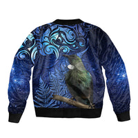 New Zealand Tui Bird Matariki Sleeve Zip Bomber Jacket Maori New Year with Galaxy Fern LT03 - Polynesian Pride