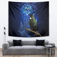 New Zealand Tui Bird Matariki Tapestry Maori New Year with Galaxy Fern LT03 Blue - Polynesian Pride