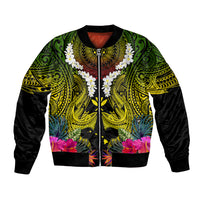 Hawaii Kanaka Maoli Bomber Jacket Double Shark and Hibiscus Flowers