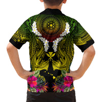 Hawaii Kanaka Maoli Family Matching Off The Shoulder Long Sleeve Dress and Hawaiian Shirt Double Shark and Hibiscus Flowers