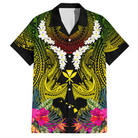 Hawaii Kanaka Maoli Family Matching Off Shoulder Short Dress and Hawaiian Shirt Double Shark and Hibiscus Flowers LT03 Dad's Shirt - Short Sleeve Black - Polynesian Pride