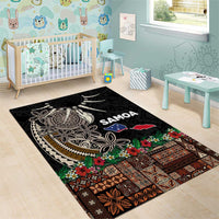 Samoa Siapo Polynesian Art Area Rug Tropical Flowers and Tatau Pattern Brown