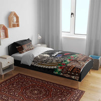 Samoa Siapo Polynesian Art Bedding Set Tropical Flowers and Tatau Pattern Brown