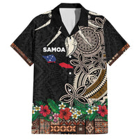 Samoa Siapo Polynesian Art Family Matching Off Shoulder Maxi Dress and Hawaiian Shirt Tropical Flowers and Tatau Pattern Brown