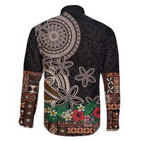 Samoa Siapo Polynesian Art Family Matching Off Shoulder Maxi Dress and Hawaiian Shirt Tropical Flowers and Tatau Pattern Brown