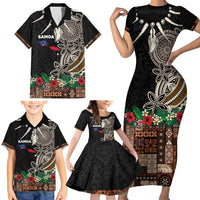 Samoa Siapo Polynesian Art Family Matching Short Sleeve Bodycon Dress and Hawaiian Shirt Tropical Flowers and Tatau Pattern Brown